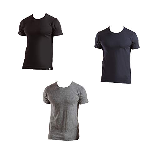 Enrico Coveri Maglietta Intima Uomo Girocollo Offerta 3 E 6 Pezzi, Anche in Taglie Maxi, Maglia Uomo in Cotone Pettinato ET1100 (6 Pezzi Ass 2BLU 2NERO 2GRIGIO, 3-S-46) - Home Shopping Italia 