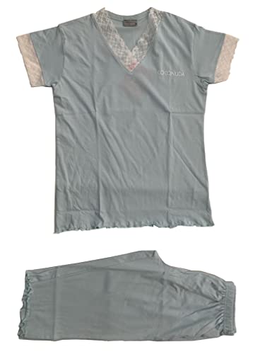 Generic Pigiama da Donna Scollo V Corto con Ricami in Pizzo Colori Lilla Cielo Varie Taglie Art. CNP6303 - Coconuda - Home Shopping Italia 