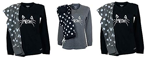 Pigiama Donna Invernale Lungo in Caldo Cotone Nacshua Gatto Clementina Nero (Nero, M) - Home Shopping Italia 