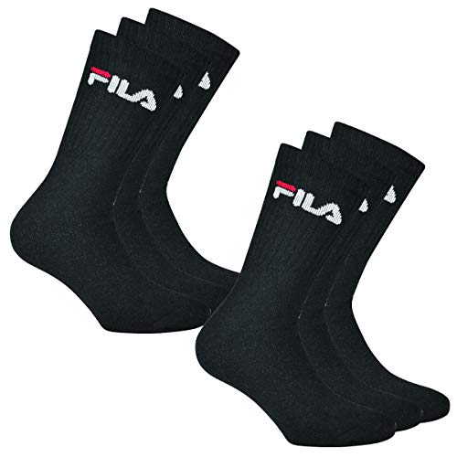 Fila 6 Paia Calzini, Spugna Calzini da tennis con logo colorato, Unisex (2x PACCO DA 3) - Nero, 39-42 (6-8 UK) - Home Shopping Italia 