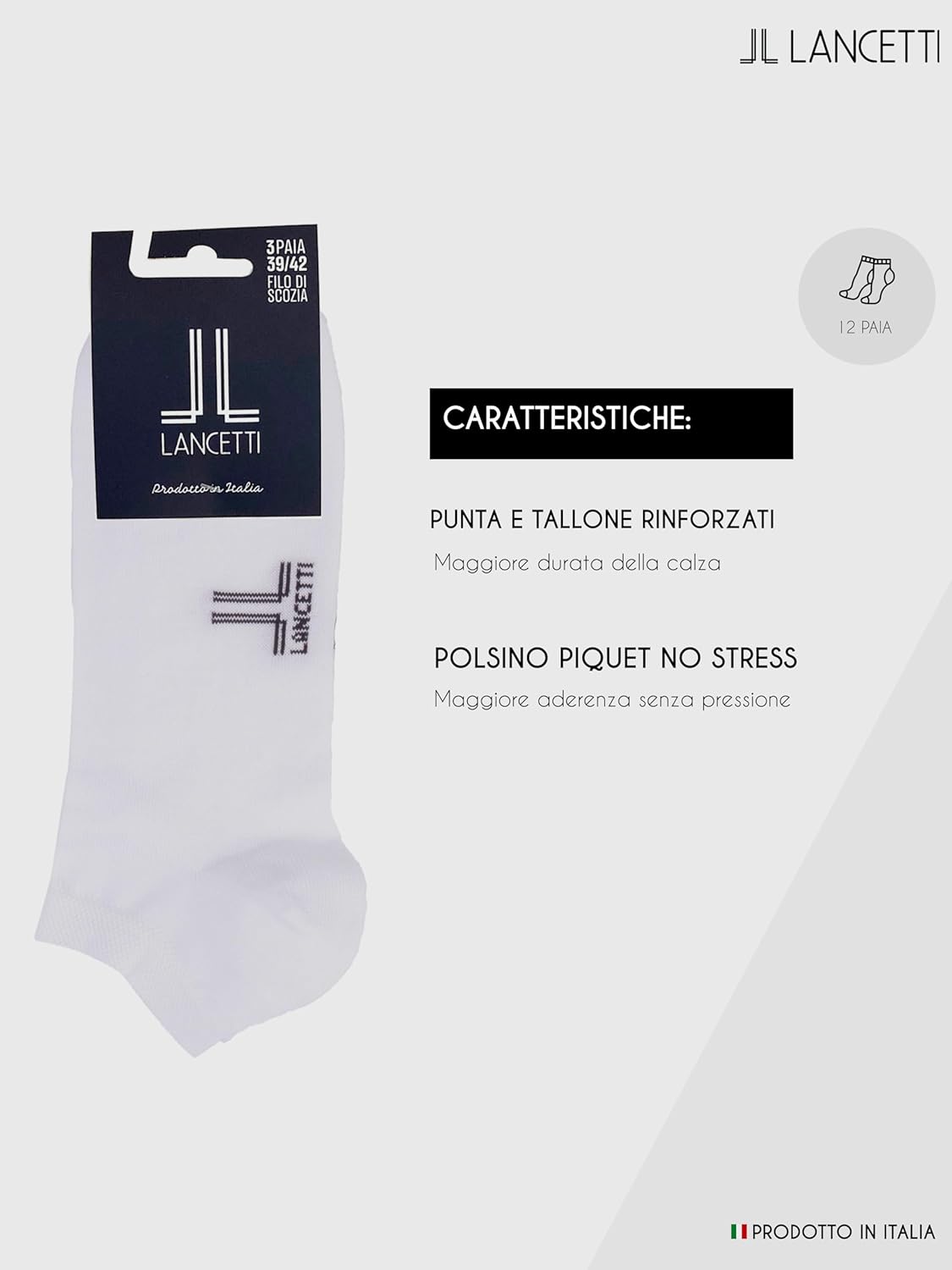 LANCETTI - 12 Paia Calzini Corti Sneaker per Uomo o Donna, Fantasmini in Cotone Filo di Scozia - Home Shopping Italia 
