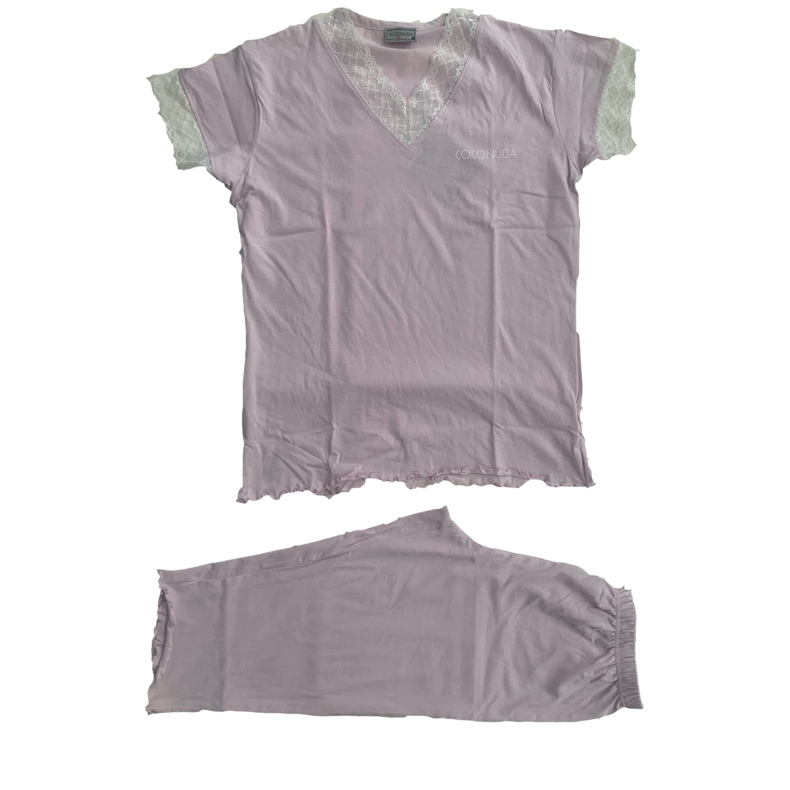 Generic Pigiama da Donna Scollo V Corto con Ricami in Pizzo Colori Lilla Cielo Varie Taglie Art. CNP6303 - Coconuda - Home Shopping Italia 