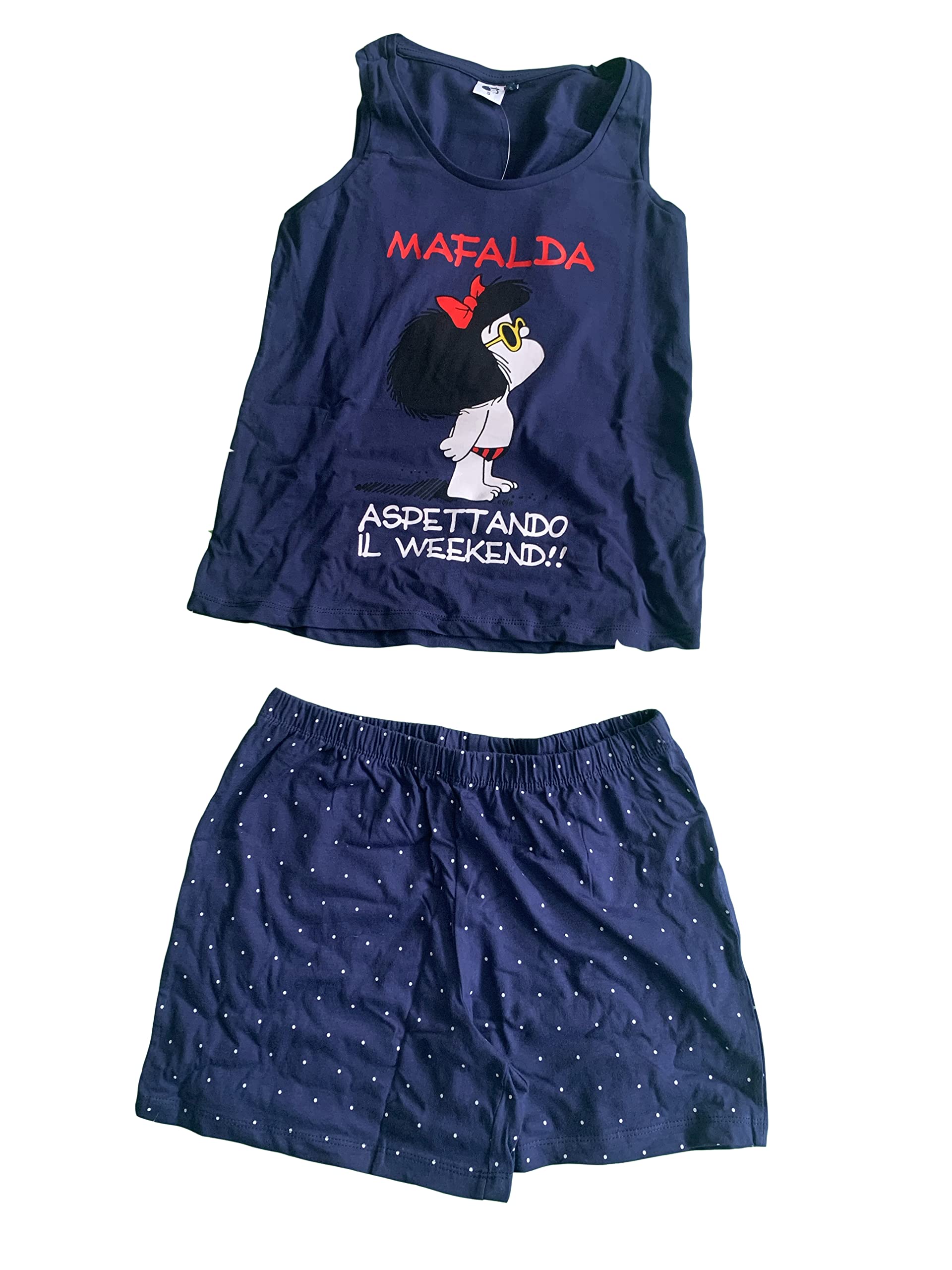 Pigiama Corto da Donna Personaggio Varie Taglie Colori Bianco Blu Spalla Larga Mezza Manica - Sabor - Home Shopping Italia 