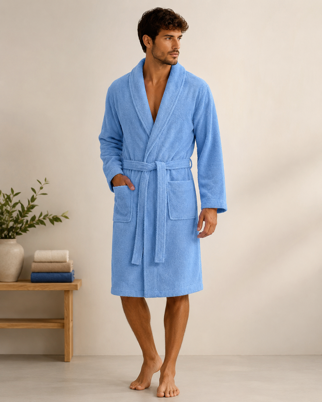 Intimia  Accappatoio in Spugna 100% Cotone con Cappuccio Uomo/Donna Azzurro