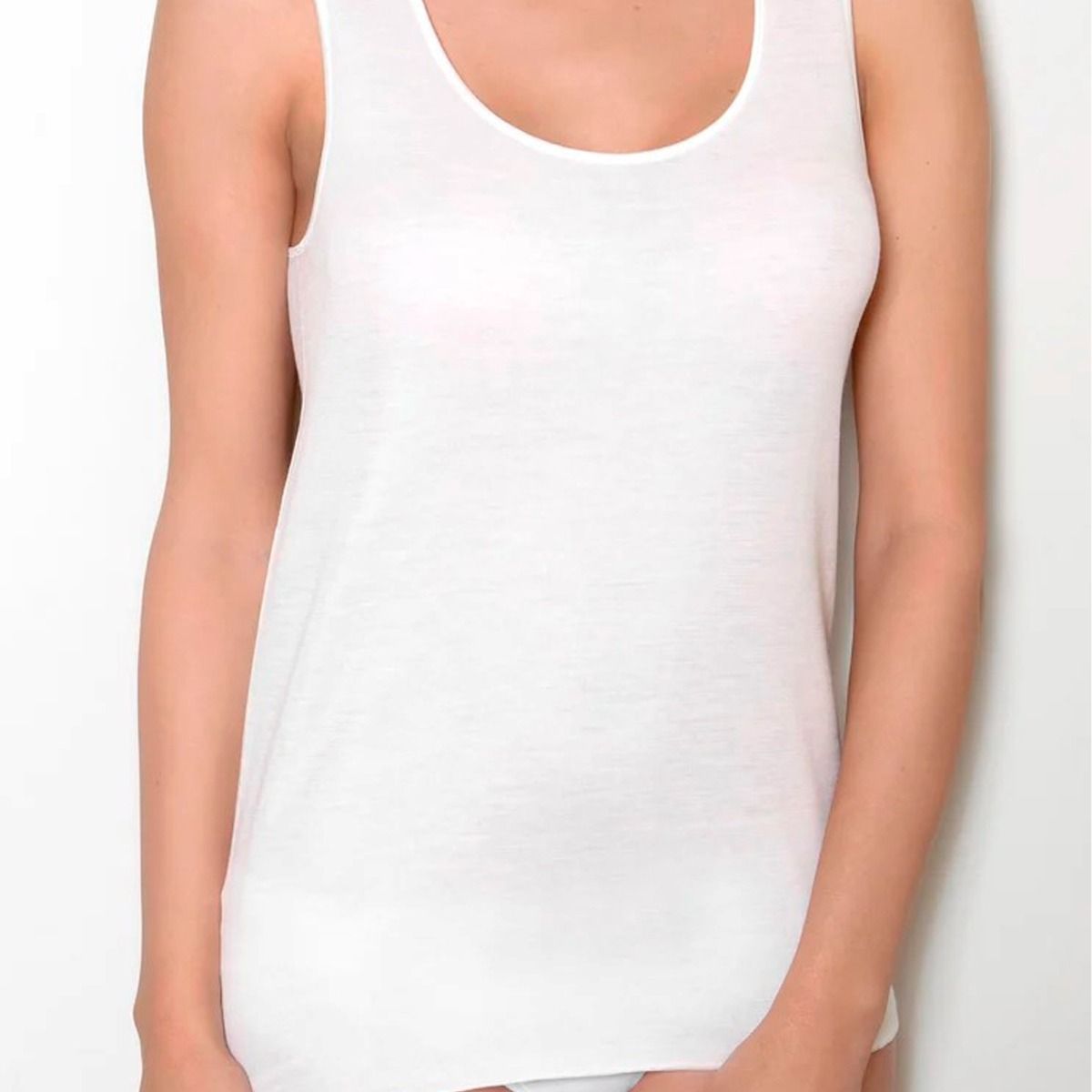 6 Women's Tank Tops with Satin Edge, Warm Cotton, Wool and Cotton Art. OP-10/18 Speedy (6° White, Warm Cotton)
